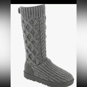 UGG Kids Girls Classic Cabled Knit Grey Sweater Boots Tall/Short Youth 3